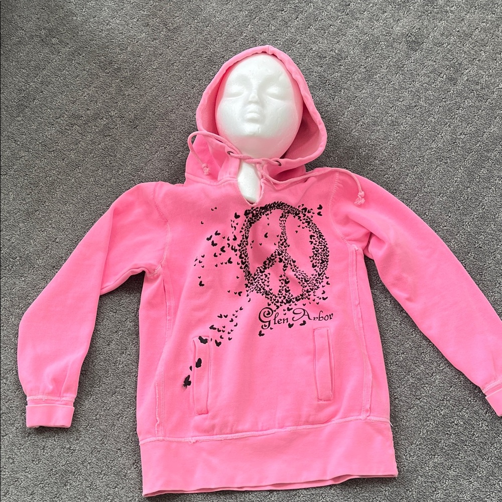 Glen Arbor Pink Hoodie with Peace Sign Design